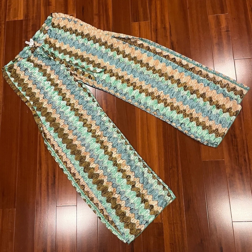 Becca Multi-Color Wavy Chevron Beach Cover Up Pants Textured Drawstring Size M